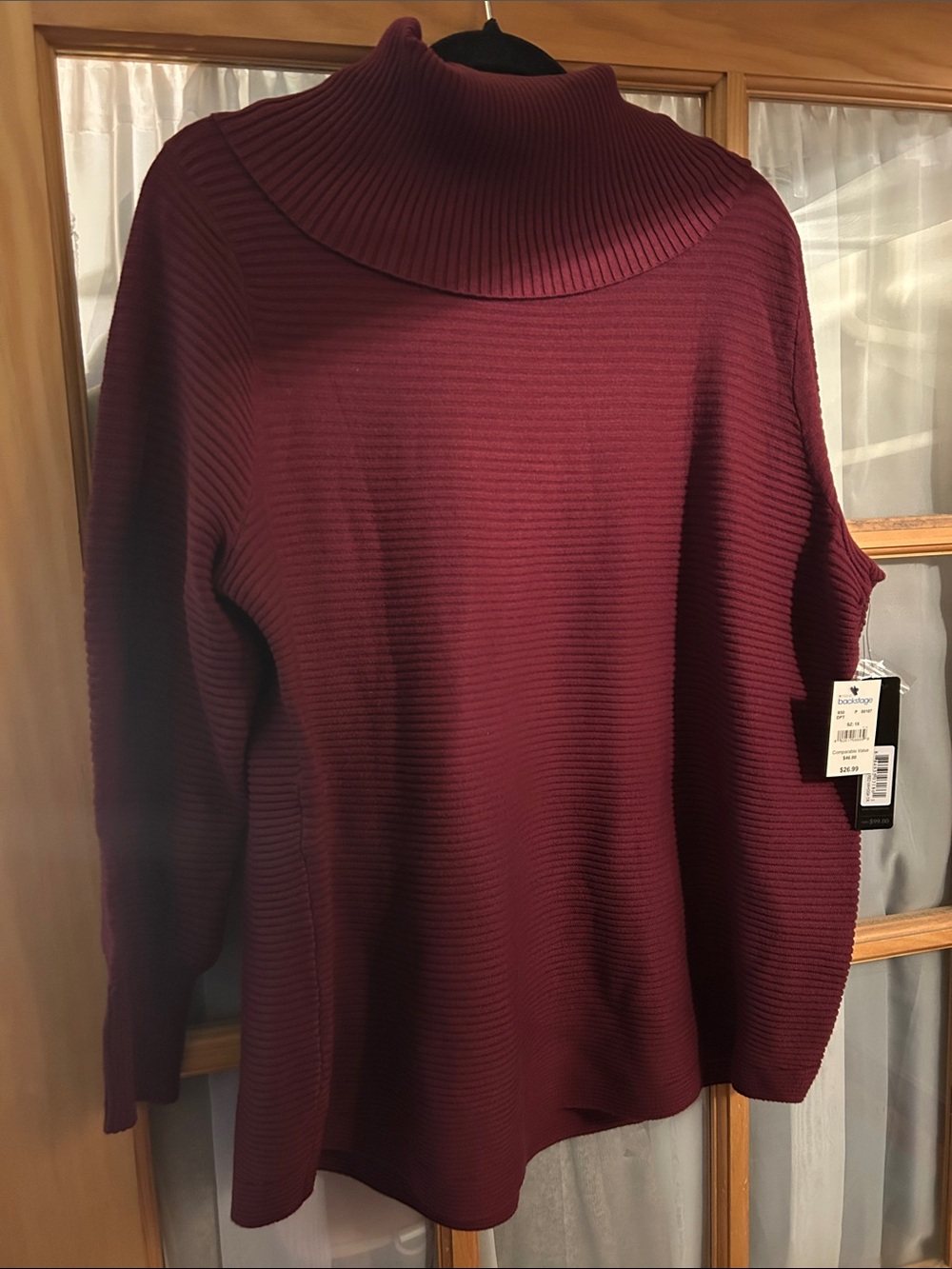 NWT Macy's Burgundy Ribbed Cowl Neck Sweater